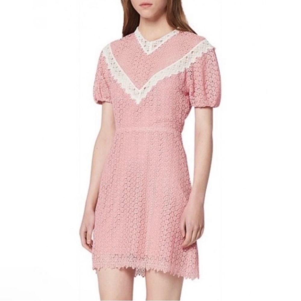 Sandro pink lace dress size 36 like new